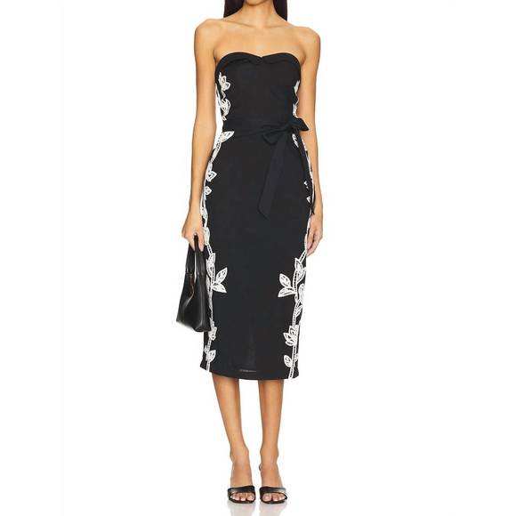NEW HEMANT & NANDITA midi dress with tie up belt in black